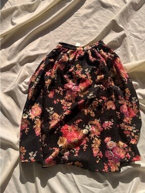 Anthropologie Black Floral A-Line Skirt with Pink and Gold Accents